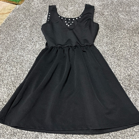 Poof Couture Womens A Line Dress Black  Studs Stretch Scoop Neck Sleeveless L - Picture 10 of 11